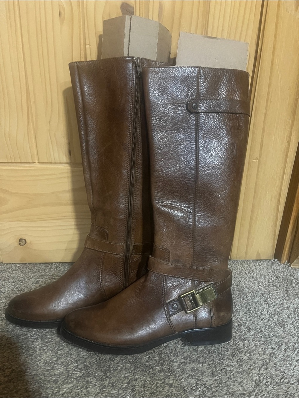 Arturo Chiang Brown Leather Knee-High Heeled Riding Boots